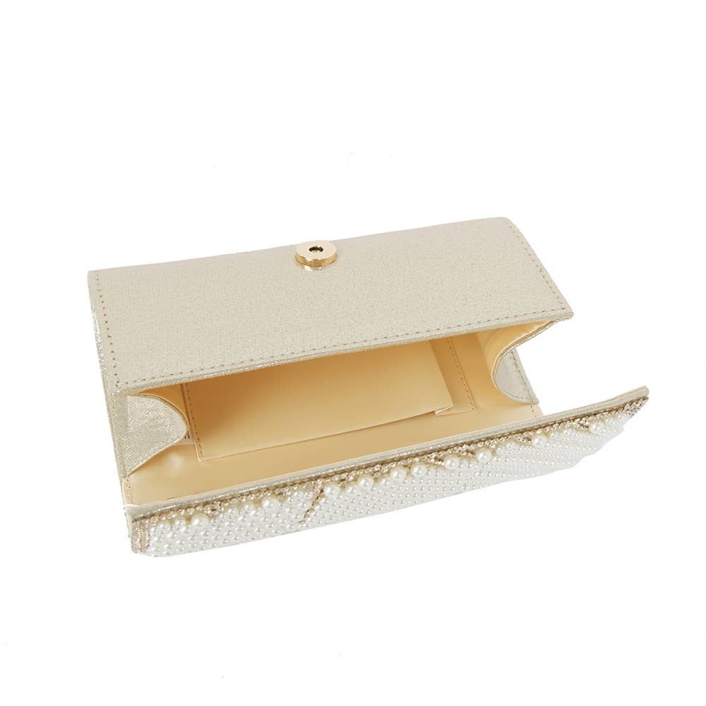 Pearl Rhinestone Chevron Pattern Clutch Bag