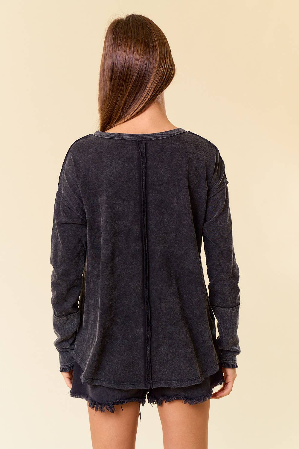 Vintage Washed V-Neck Thumb-Hole Long Sleeve Tee