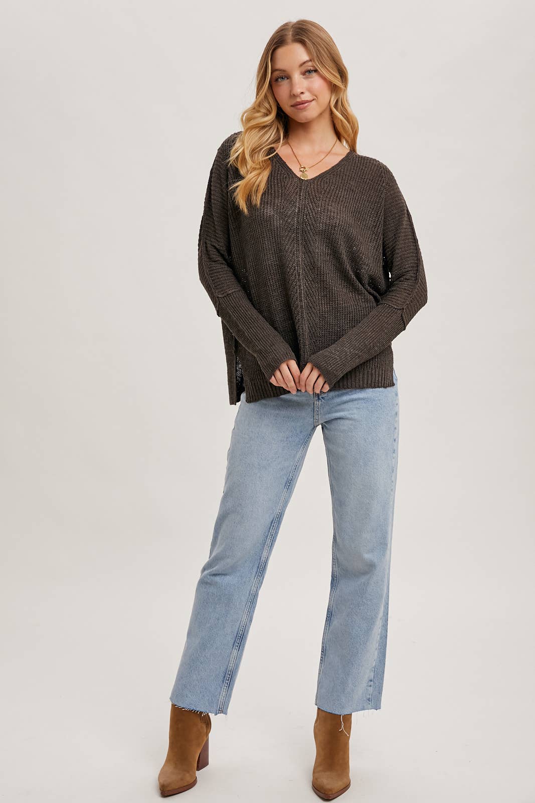 Sheer Loose fit V-Neck Knit Sweater Pullover