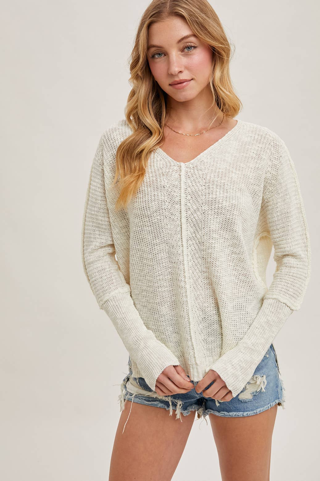 Sheer Loose fit V-Neck Knit Sweater Pullover