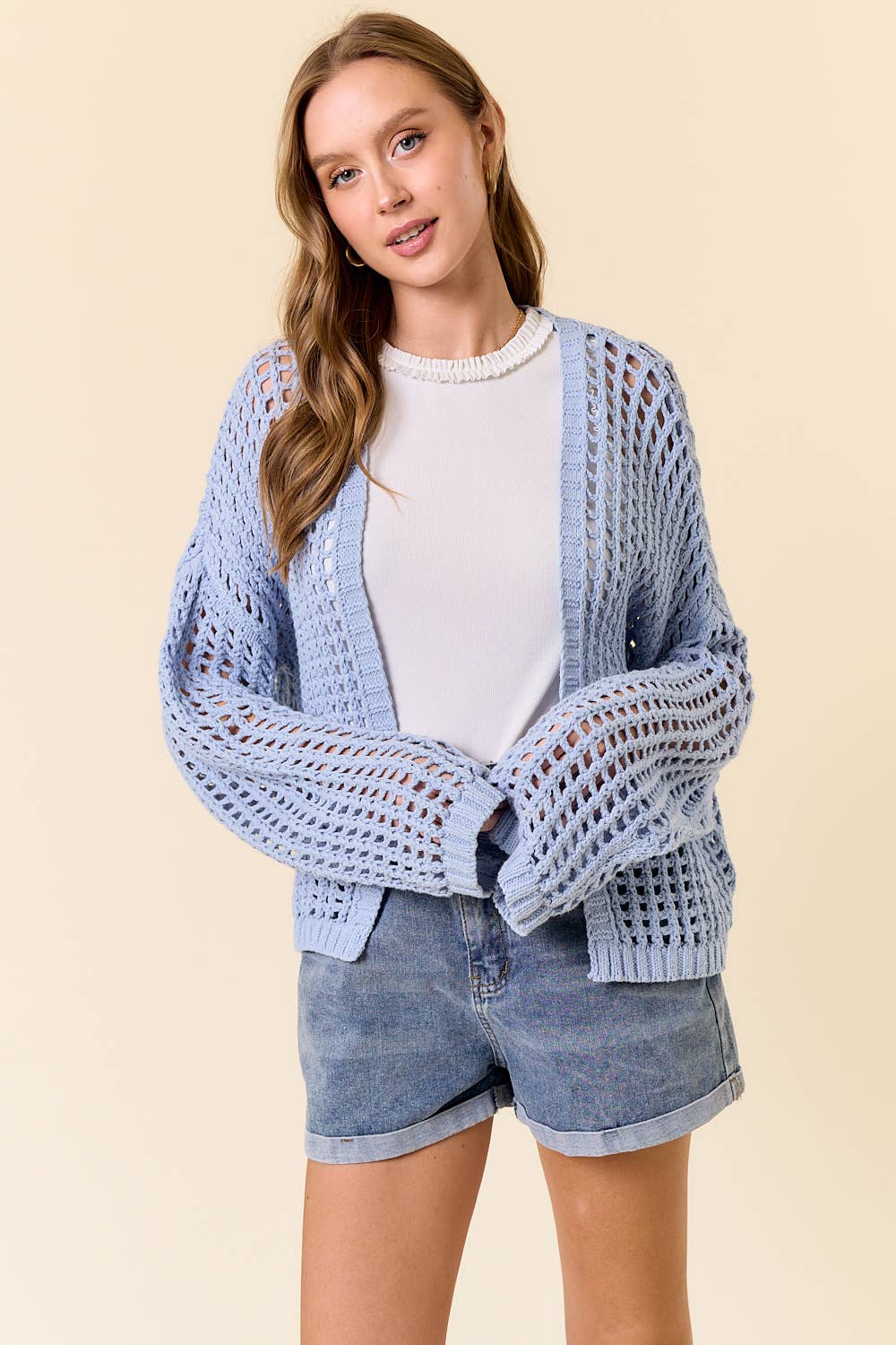 CROCHET FISHNET CROPPED OPEN CARDIGAN
