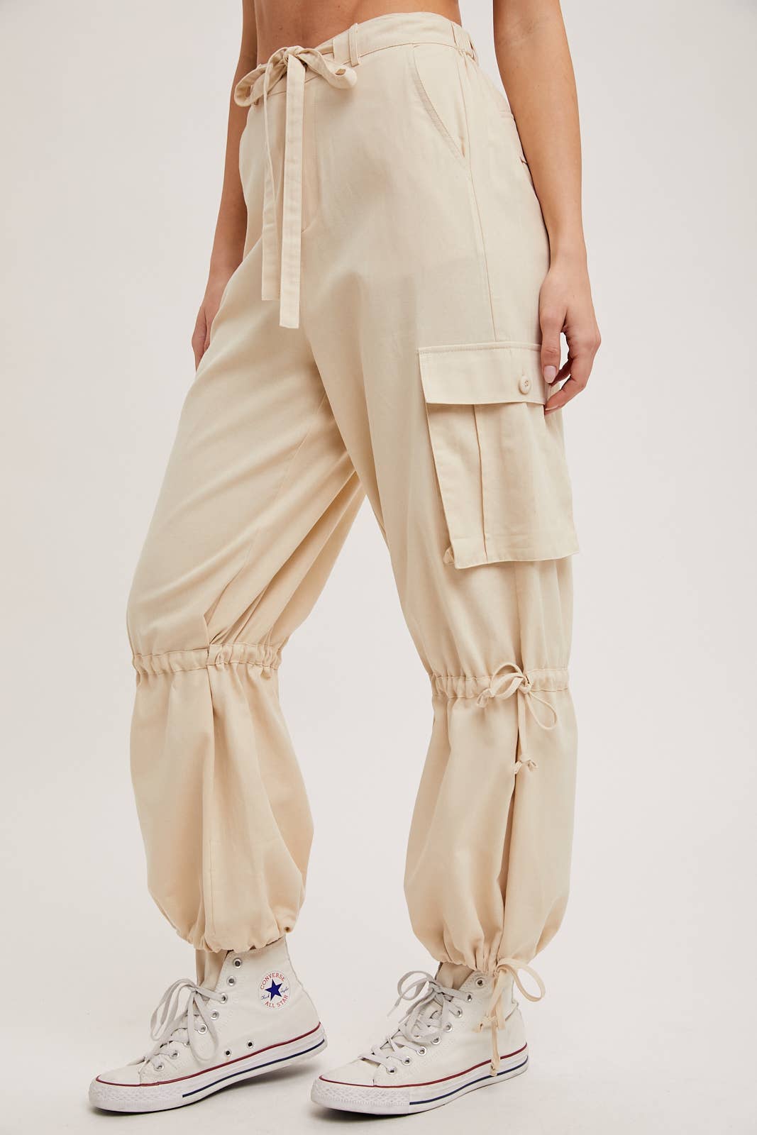 High-Rise Drawstring Cargo Wide Leg Pants