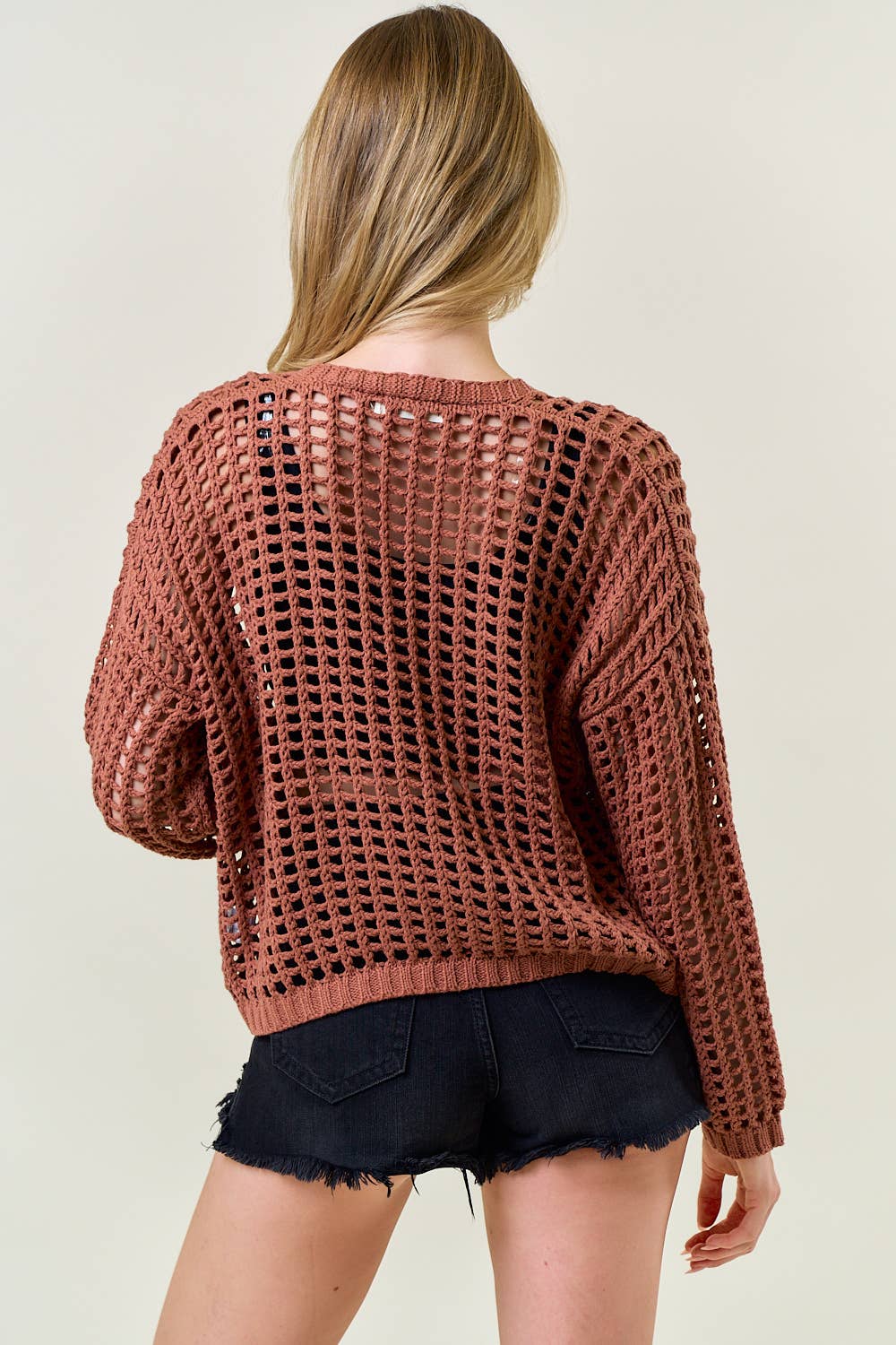 CROCHET FISHNET CROPPED OPEN CARDIGAN
