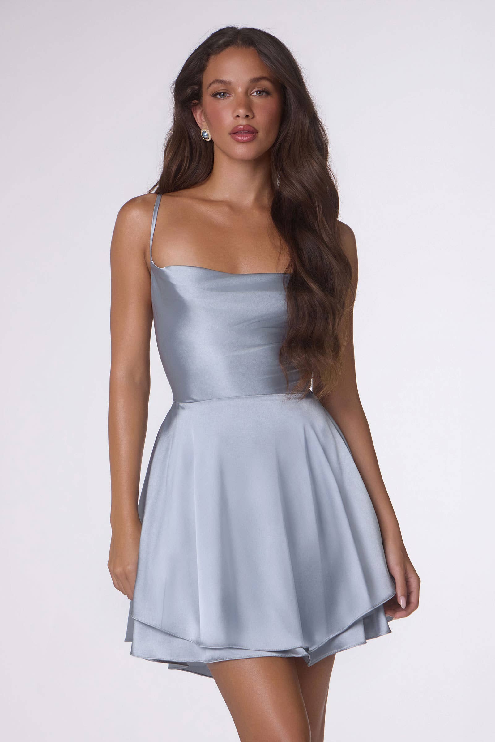 A-LINE SATIN MINI WITH OPEN LACE UP BACK