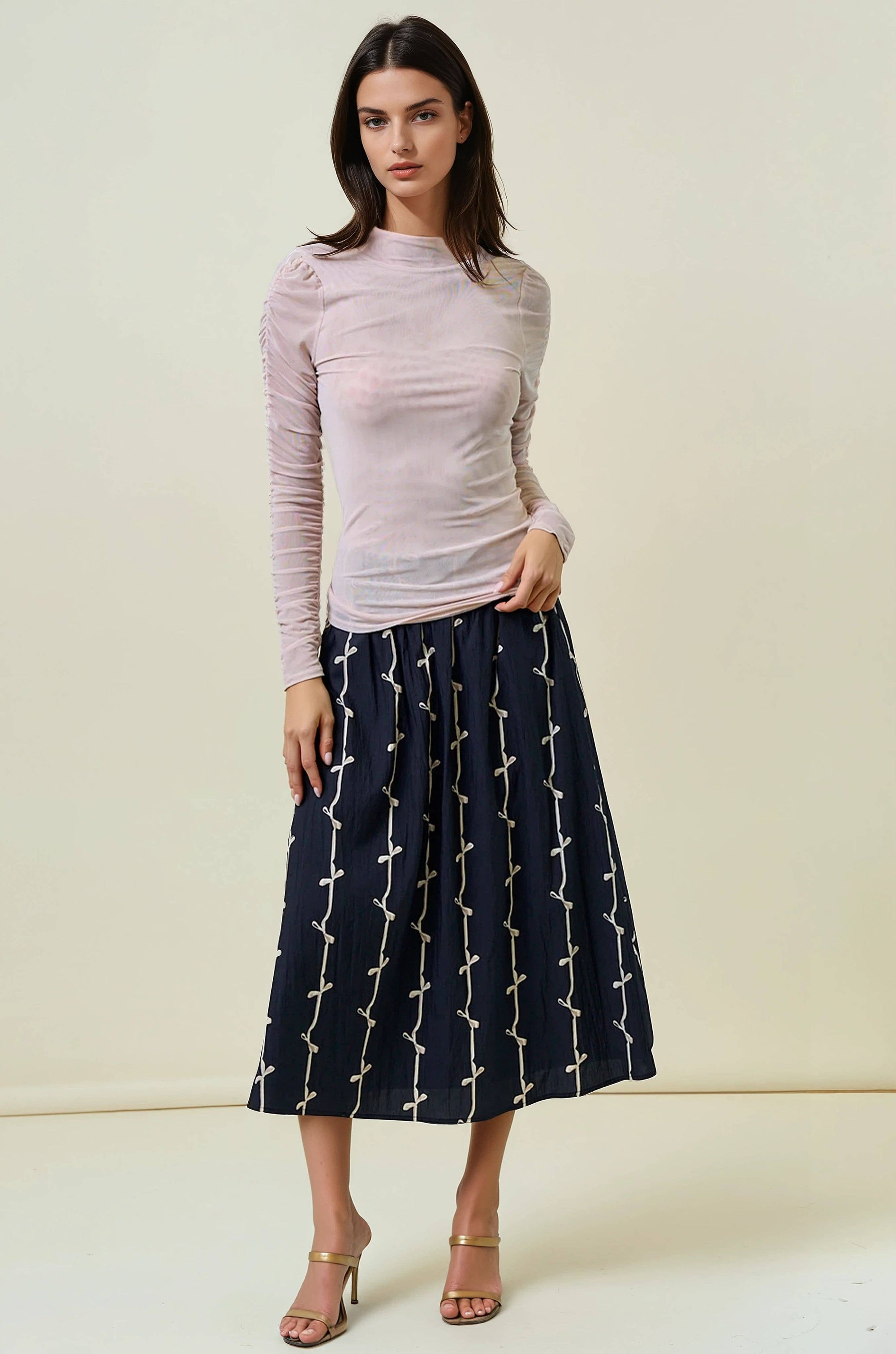 SEMI SHEER MOCK NECK LONG SLEEVE TEE