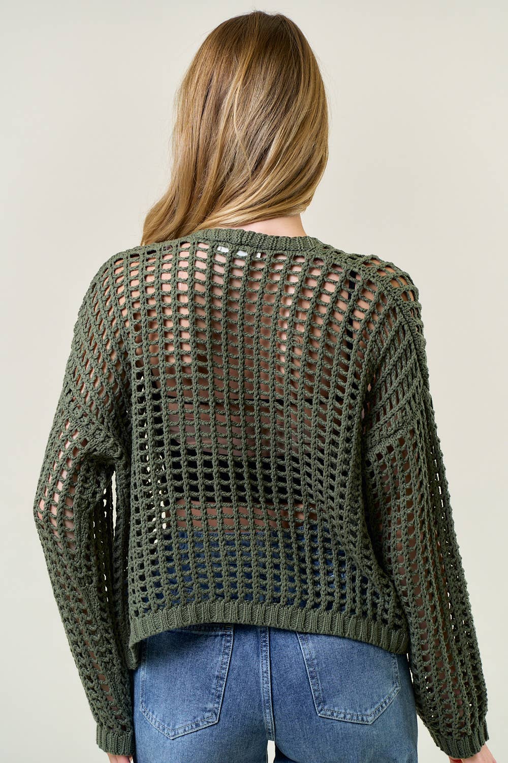 CROCHET FISHNET CROPPED OPEN CARDIGAN