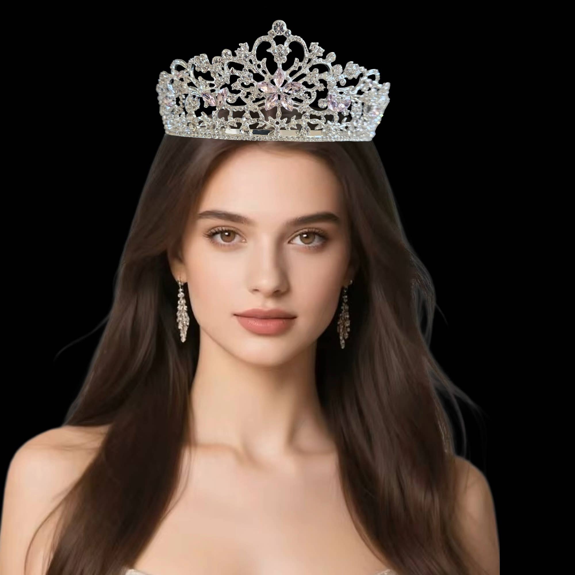 (69641-115) Silver pink Tiara H 2.25” W 5.5"