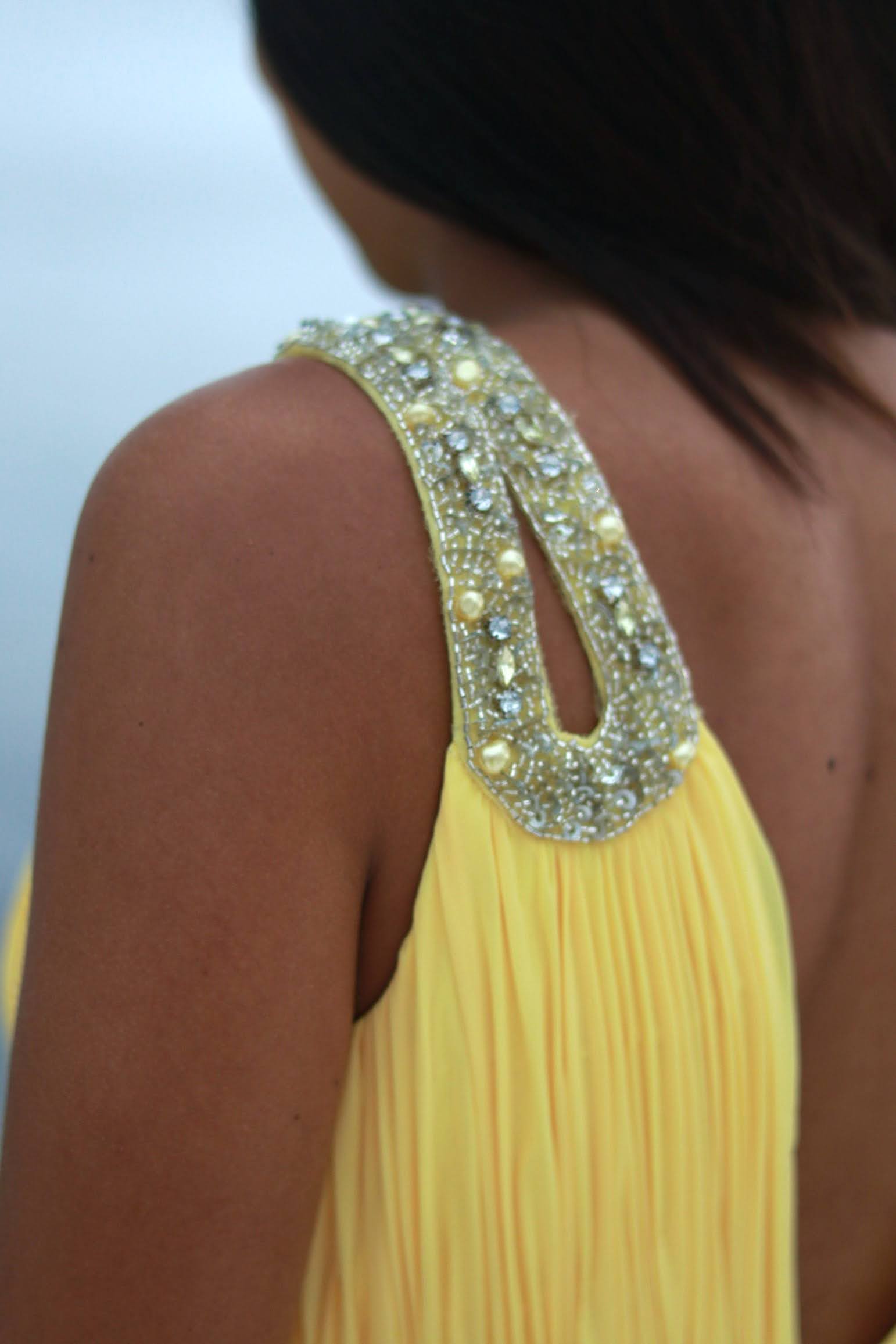 Flowy Chiffon V-Neck Gown – Embellished Strap &amp; Ruched Waist - prom dress