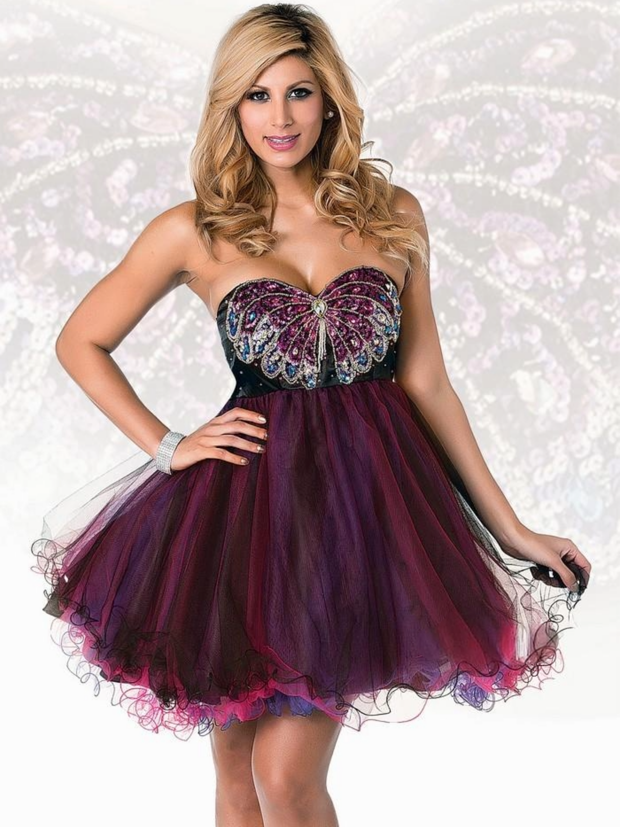 Last Dress: Strapless Beaded Butterfly Dress – Playful & Enchanting Tulle Mini - prom dress_E1448_PURPLE-BLACK_6