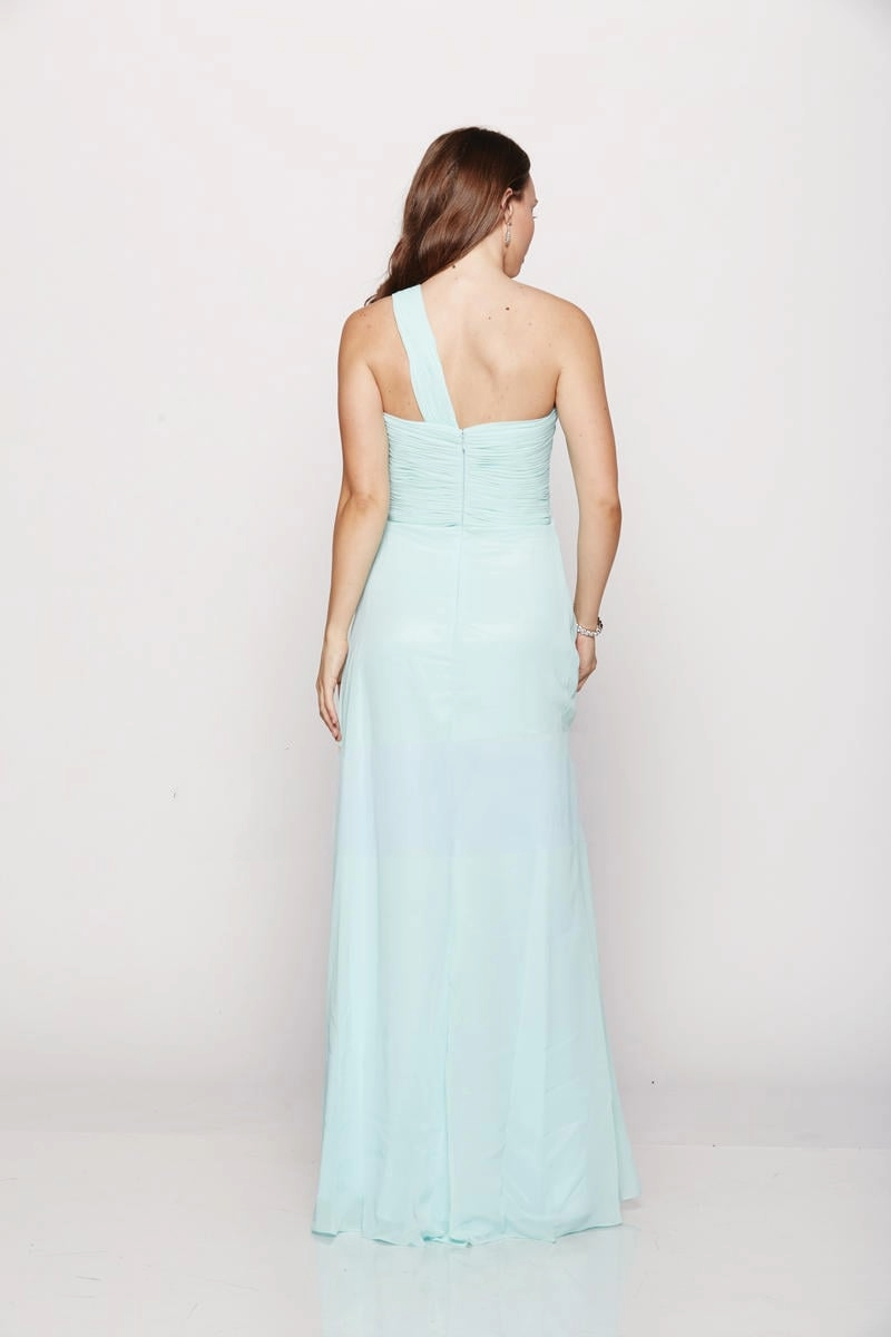 Light Blue One-Shoulder Chiffon Dress – Elegant Floral Appliqué Gown for Formal Events - prom dress