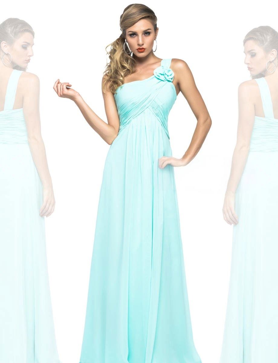 Light Blue One-Shoulder Chiffon Dress – Elegant Floral Appliqué Gown for Formal Events - prom dress
