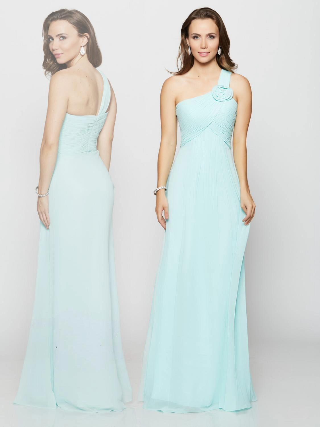 Light Blue One-Shoulder Chiffon Dress – Elegant Floral Appliqué Gown for Formal Events - prom dress