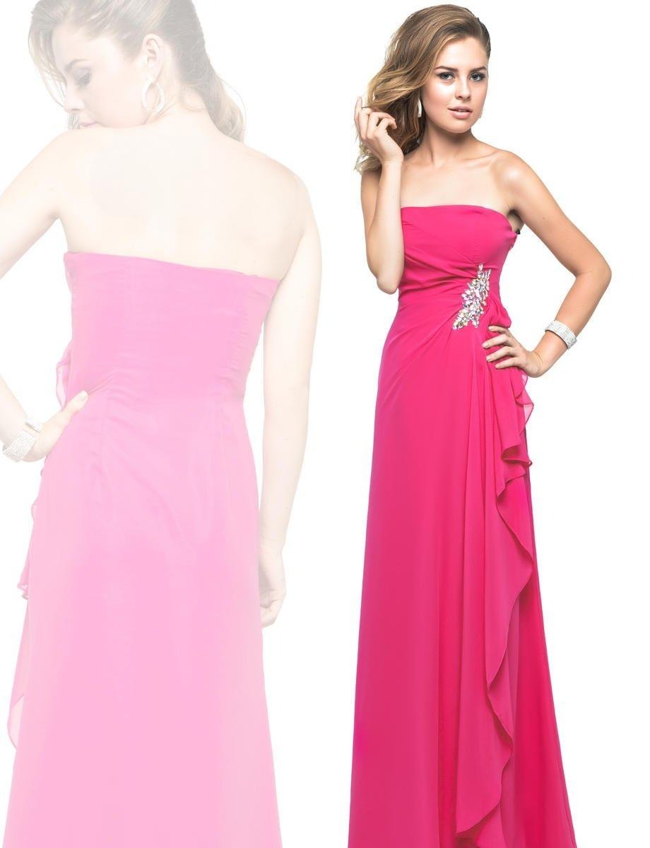 Last Dress: Fuchsia Strapless Chiffon Dress – Elegant Ruffle Detail with Embellished Waist - prom dress_E1799_TEAL_24