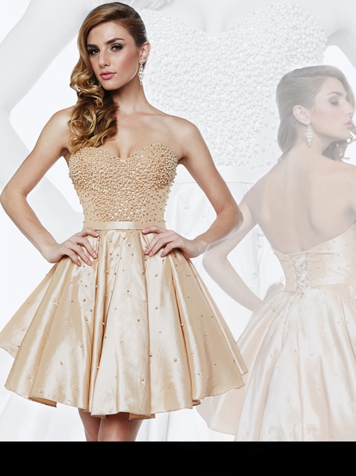 Last Dress: Pearl-Encrusted Satin Mini – Corset Back Fit & Flare Dress - prom dress_E1868_CHAMPAGNE_24