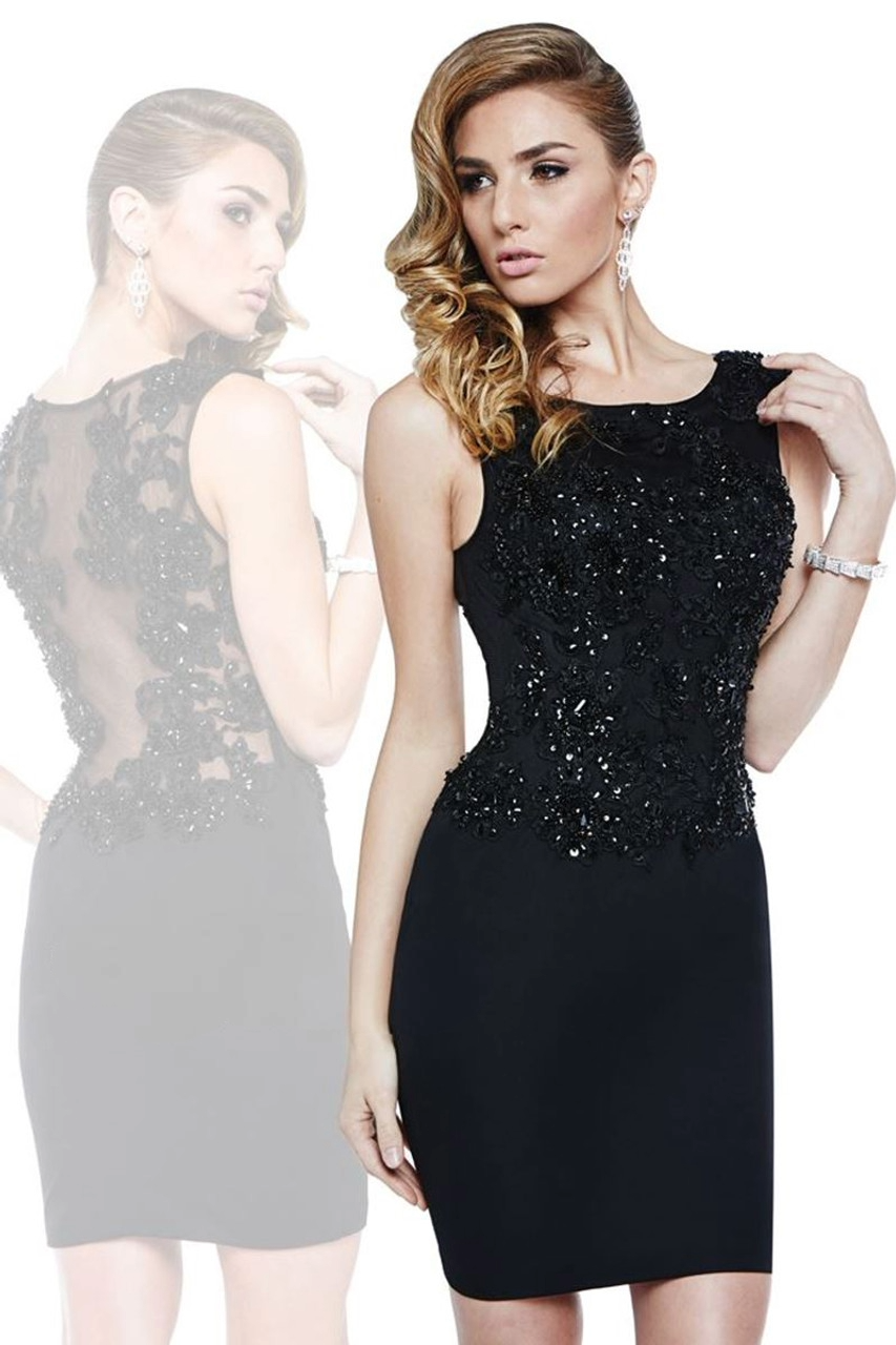 Last Dress: Black Sheer-Back Cocktail Dress – Beaded Lace Appliqué - prom dress_E1890_BLACK_10