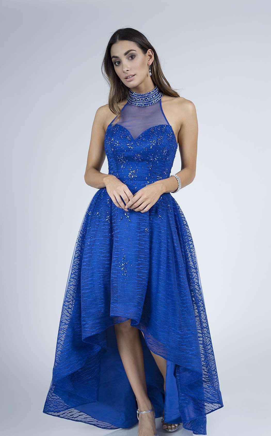 Last Dress: Royal Blue High-Low Prom Dress with Sheer Halter Neck & Glitter Details - prom dress_E2267_ROYAL_8