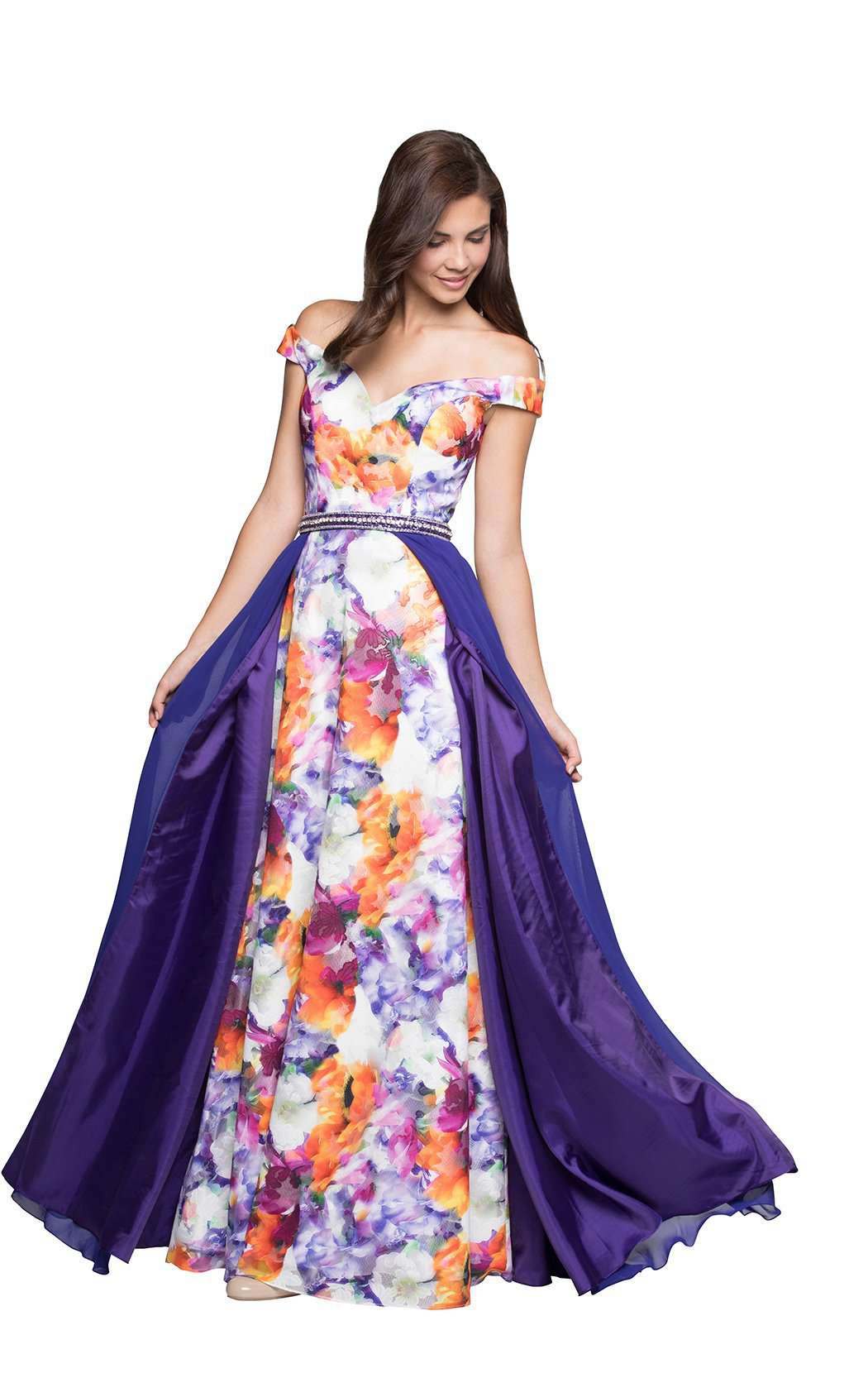 Last Dress: Vibrant Floral Off-Shoulder Gown_E2360_PURPLE_6