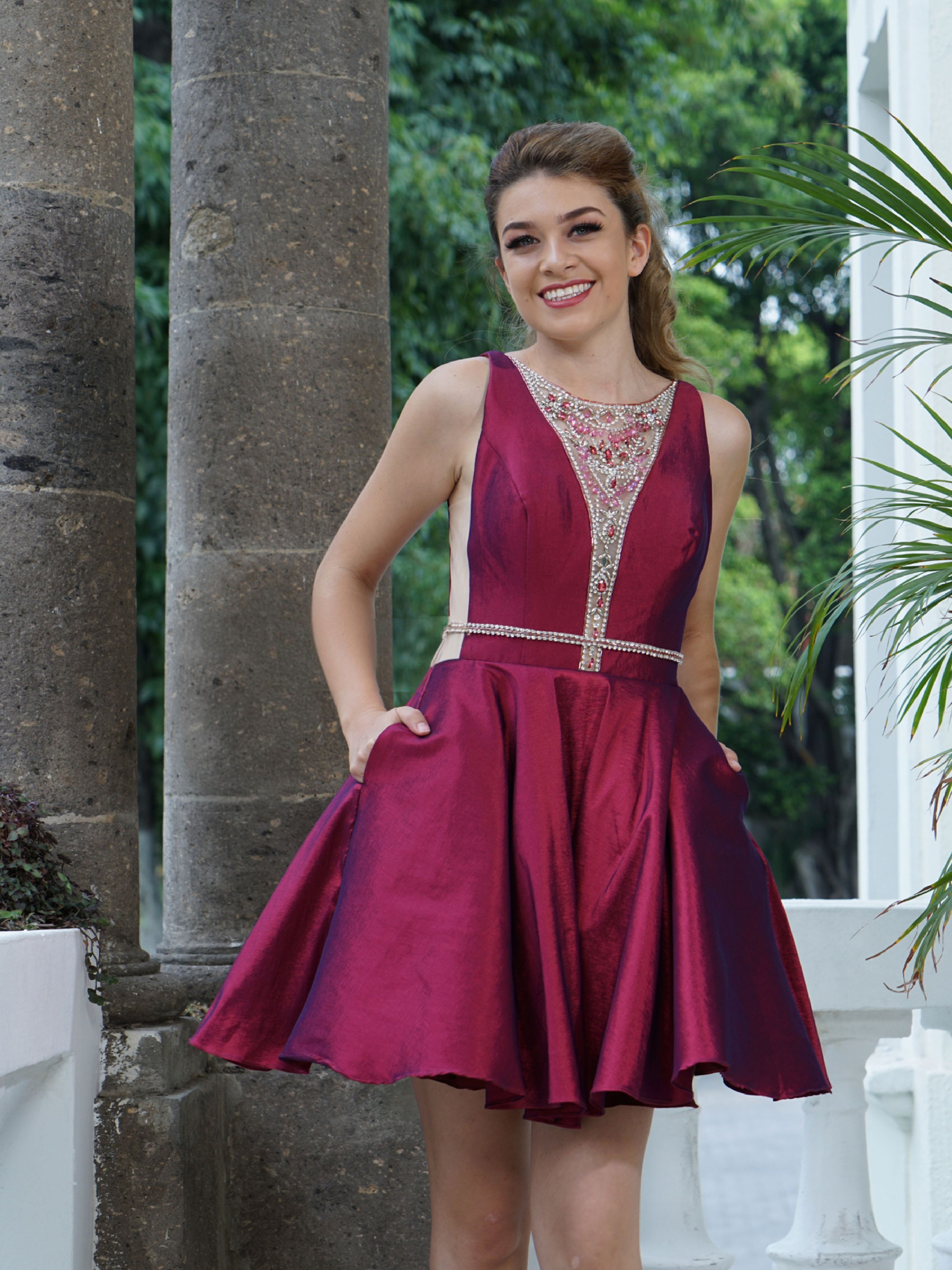 Satin Fit & Flare Dress with Beaded Illusion Neckline Last Dress Satin Fit & Flare Dress with Beaded Illusion Neckline Last Dress