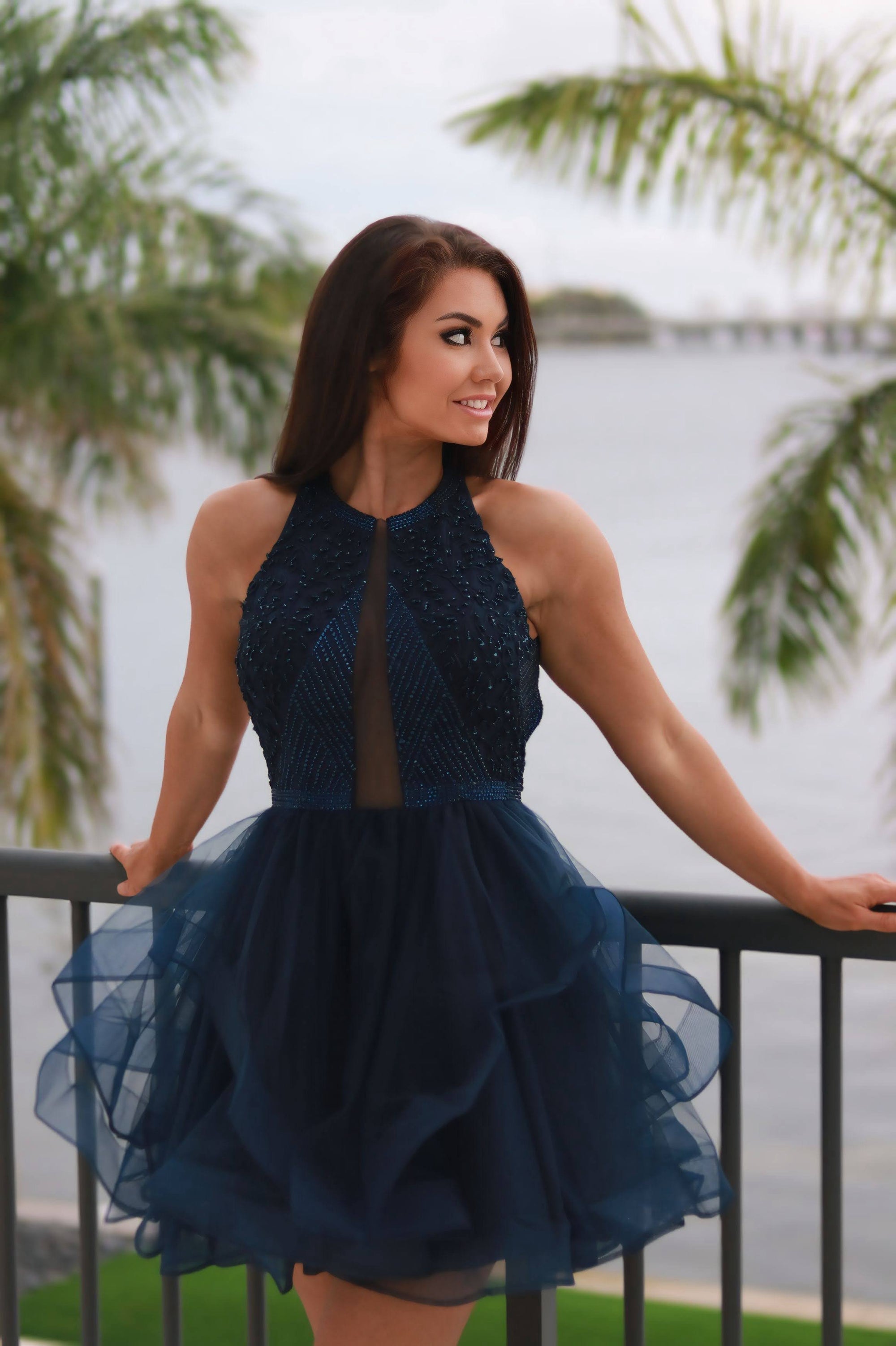 NAVY Blue Halter Dress Mesh Bodice with Tulle Skirt - prom Dress NAVY / 0 NAVY Blue Halter Dress Mesh Bodice with Tulle Skirt - prom Dress NAVY / 0