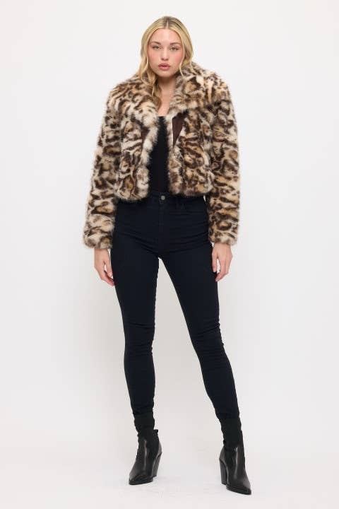 Plush Faux Fur Cropped Coat