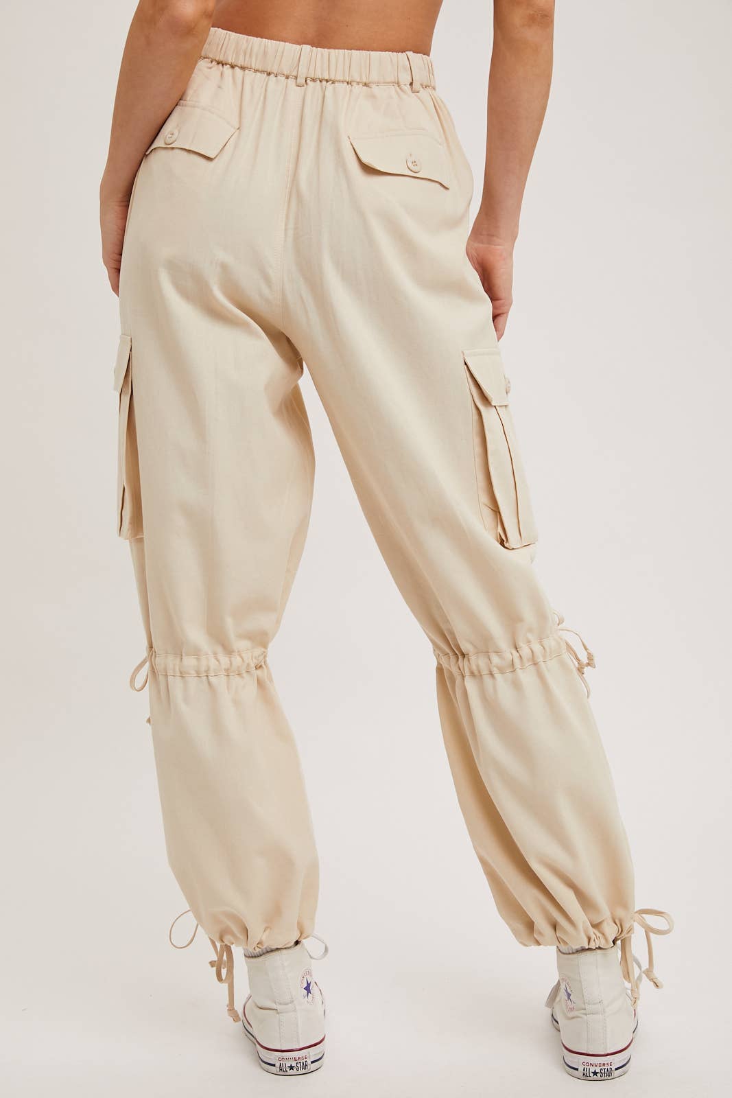 High-Rise Drawstring Cargo Wide Leg Pants