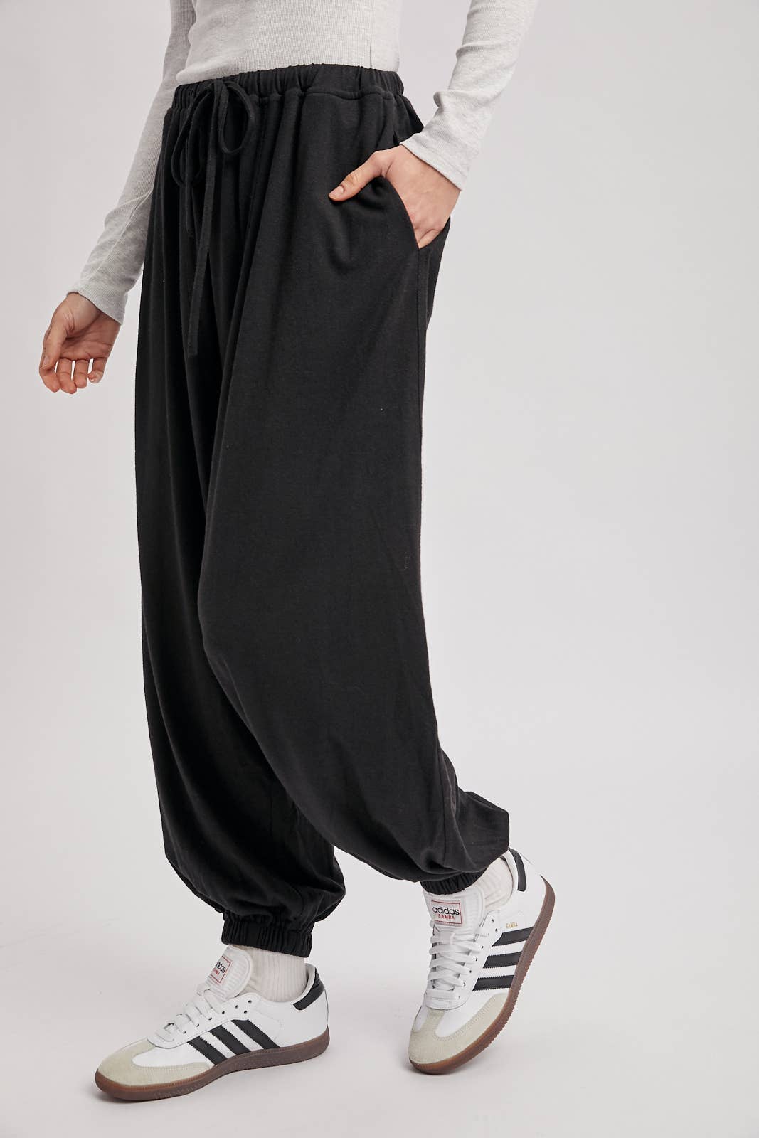 Drawstring Harem Knit Jogger Pants With Pockets