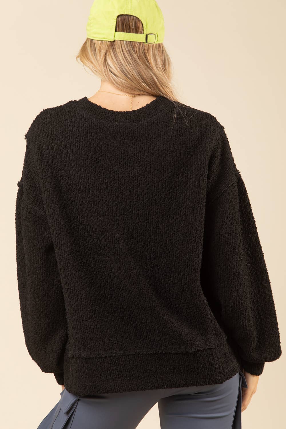 NT11338-Round Neck Textured Knit Oversized Top
