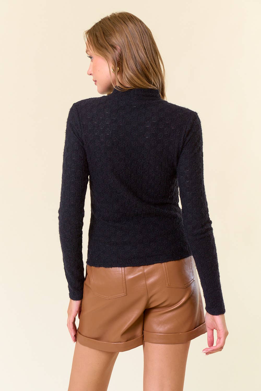 Brushed Floral Stretch Lace Turtle Neck Top