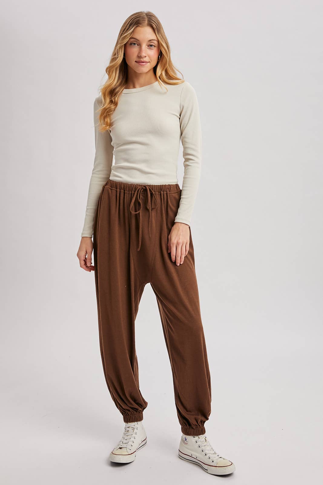Drawstring Harem Knit Jogger Pants With Pockets