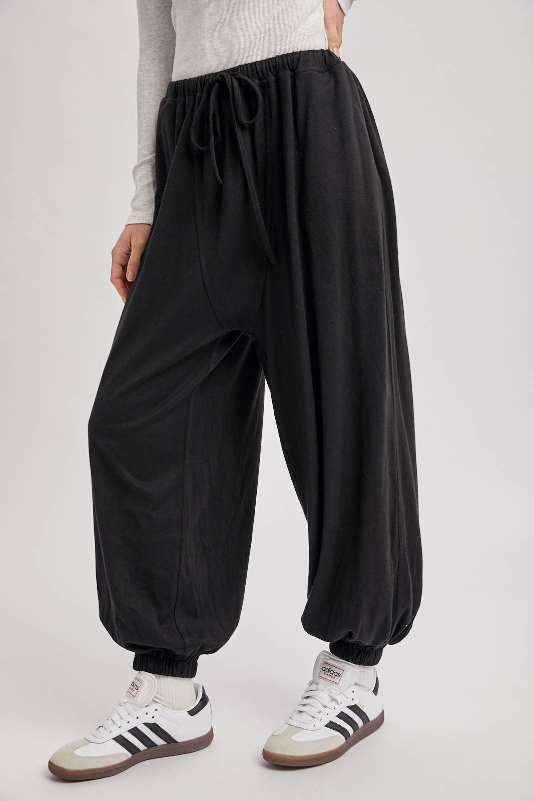 Drawstring Harem Knit Jogger Pants With Pockets