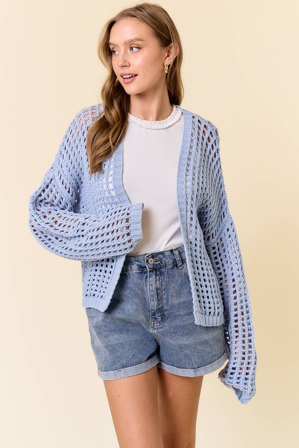 CROCHET FISHNET CROPPED OPEN CARDIGAN