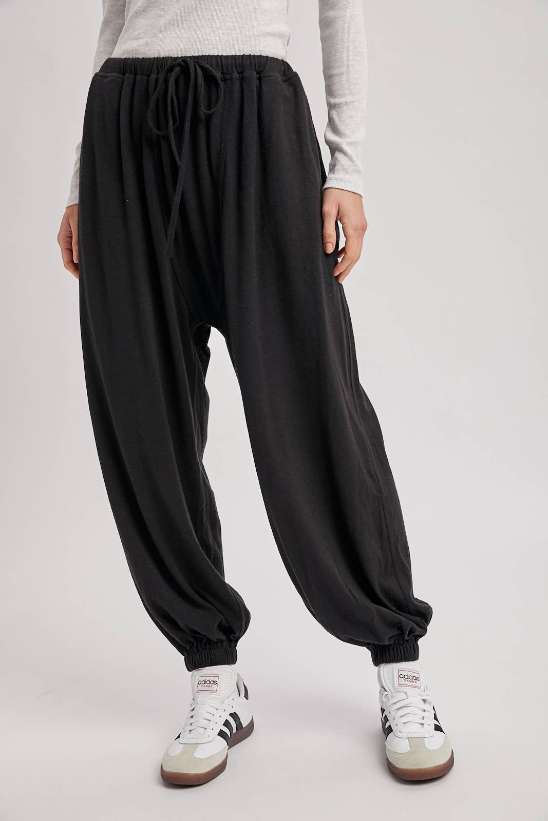 Drawstring Harem Knit Jogger Pants With Pockets