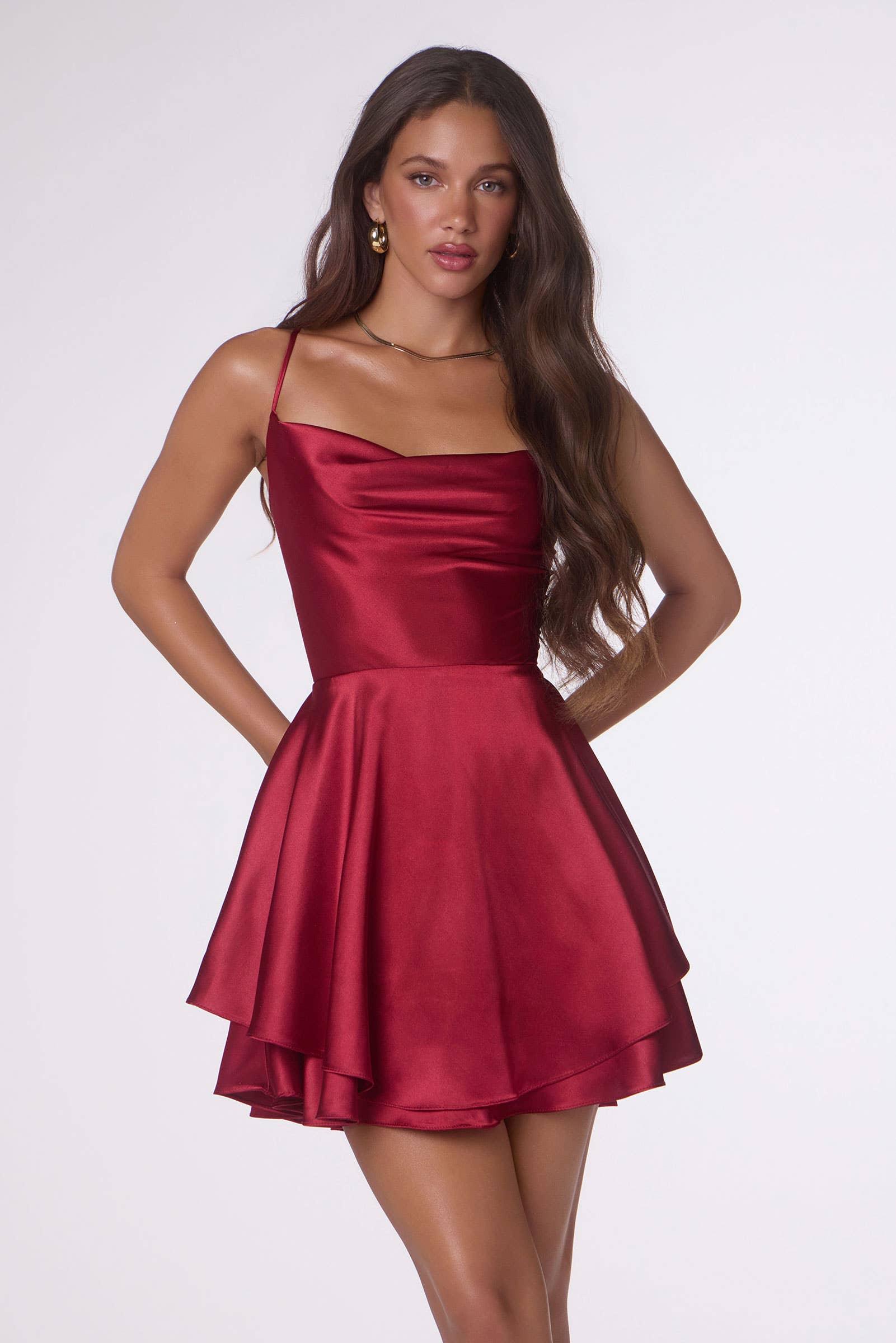 A-LINE SATIN MINI WITH OPEN LACE UP BACK