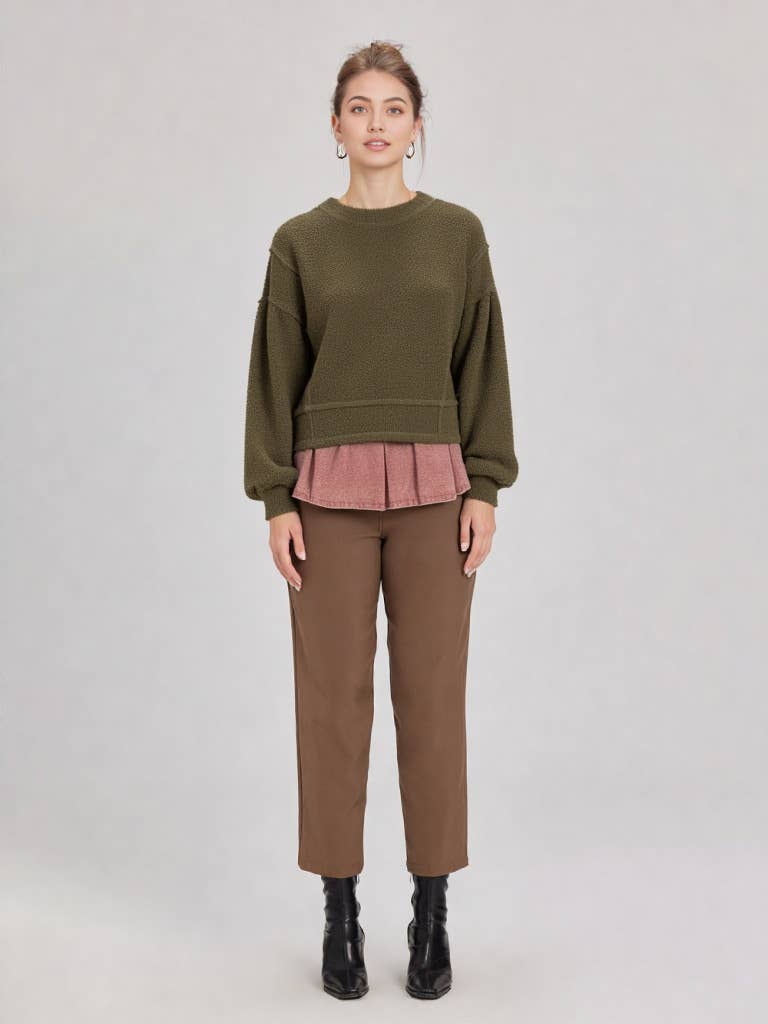 NT11338-Round Neck Textured Knit Oversized Top