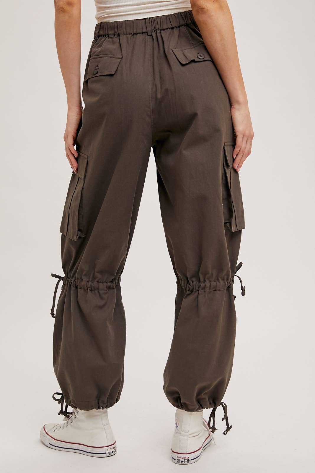 High-Rise Drawstring Cargo Wide Leg Pants