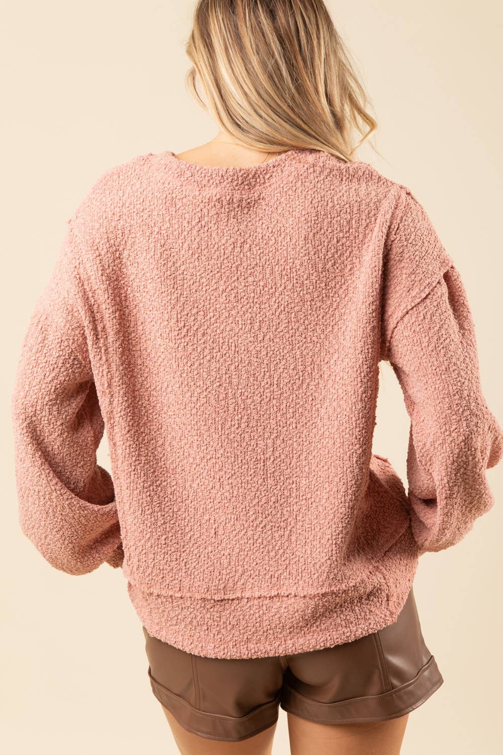NT11338-Round Neck Textured Knit Oversized Top