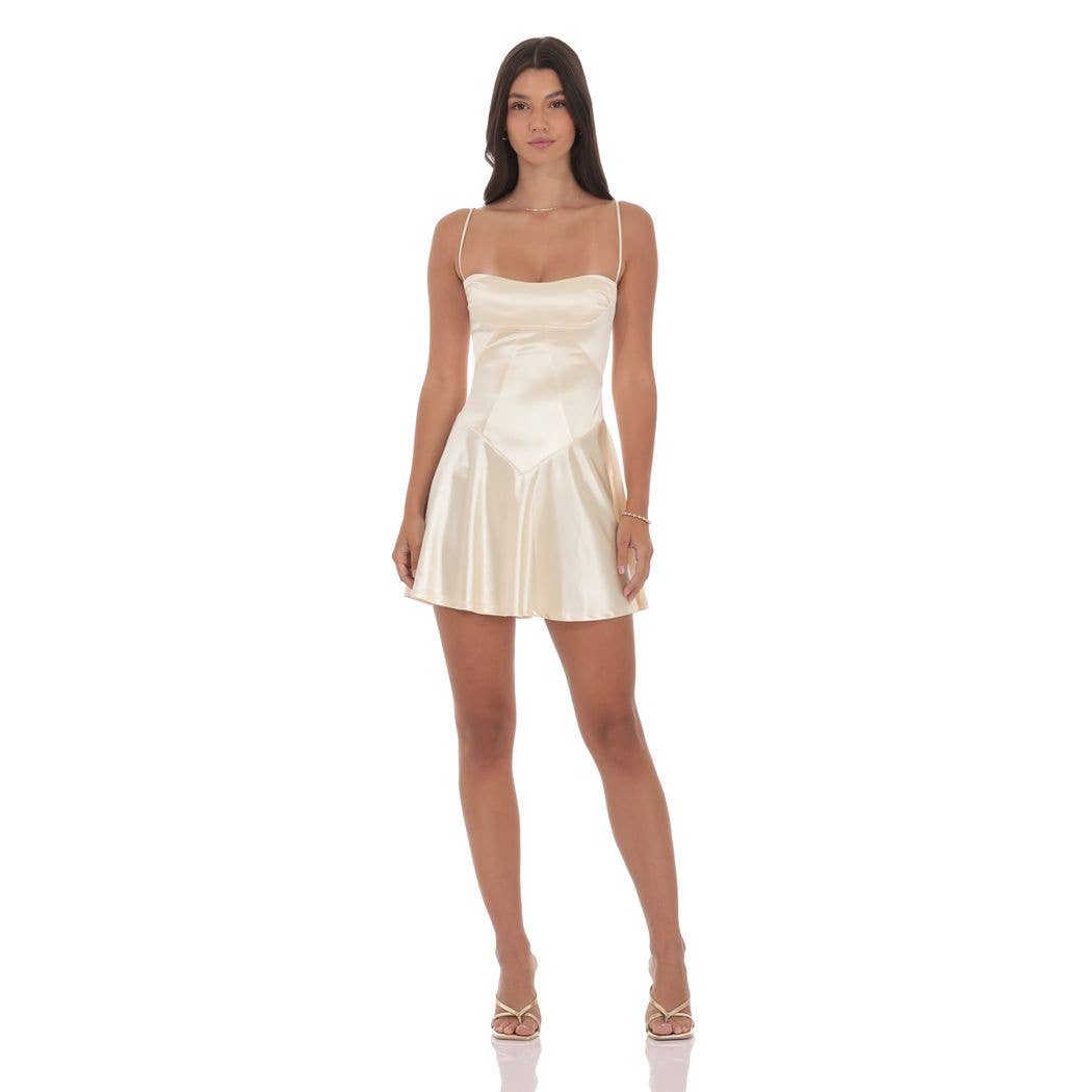 champagne drop waist dress Satin V-Drop Waist Dress in Champagne