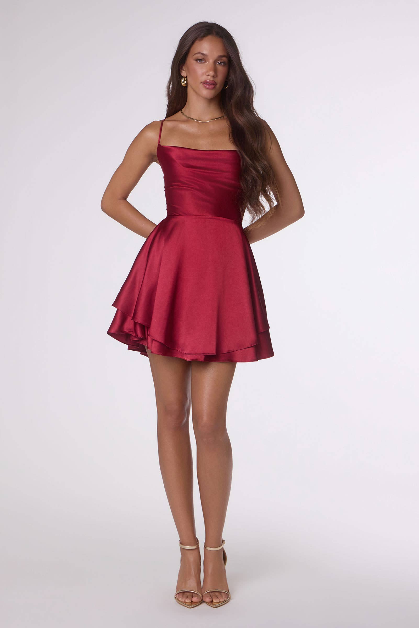 A-LINE SATIN MINI WITH OPEN LACE UP BACK