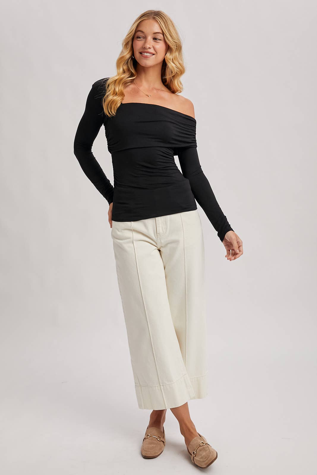Elegant Asymmetric Neckline Knit Top