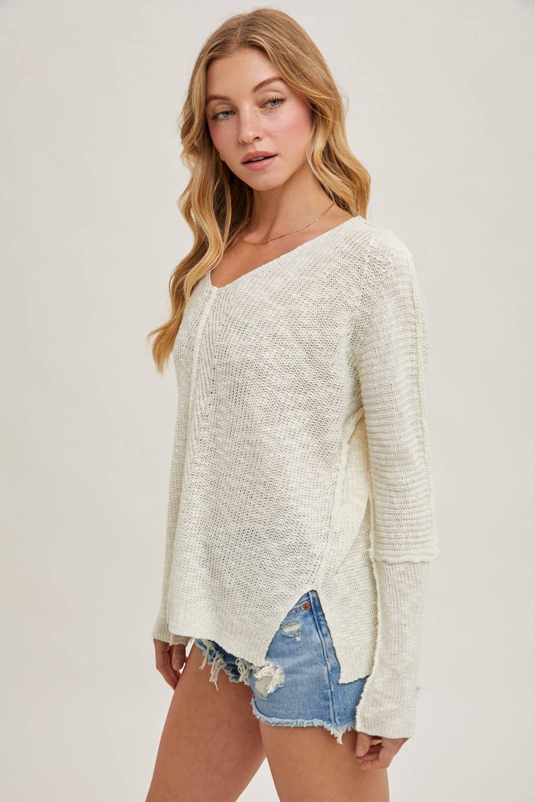 Sheer Loose fit V-Neck Knit Sweater Pullover