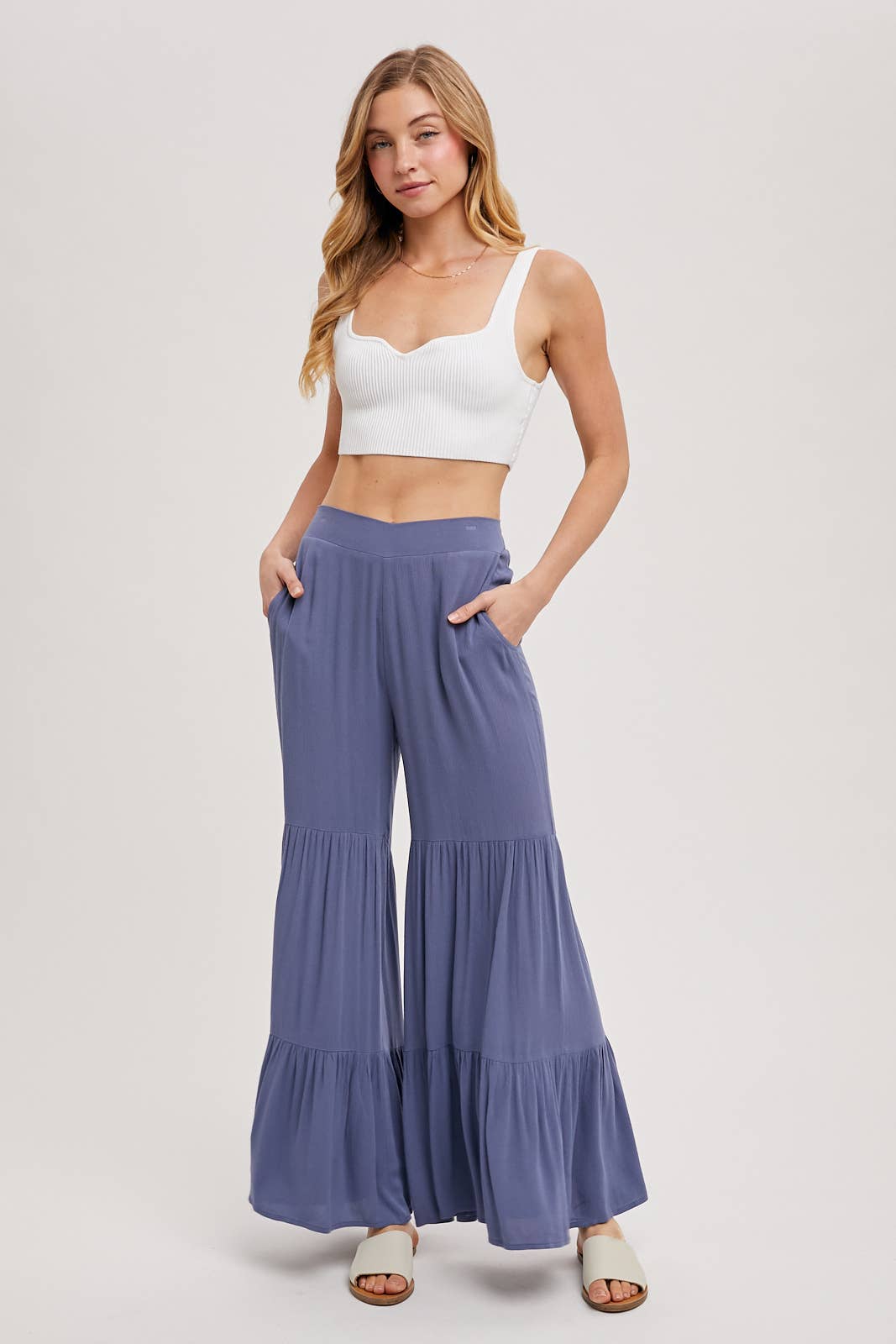 Tiered Wide Leg Pants No Lining