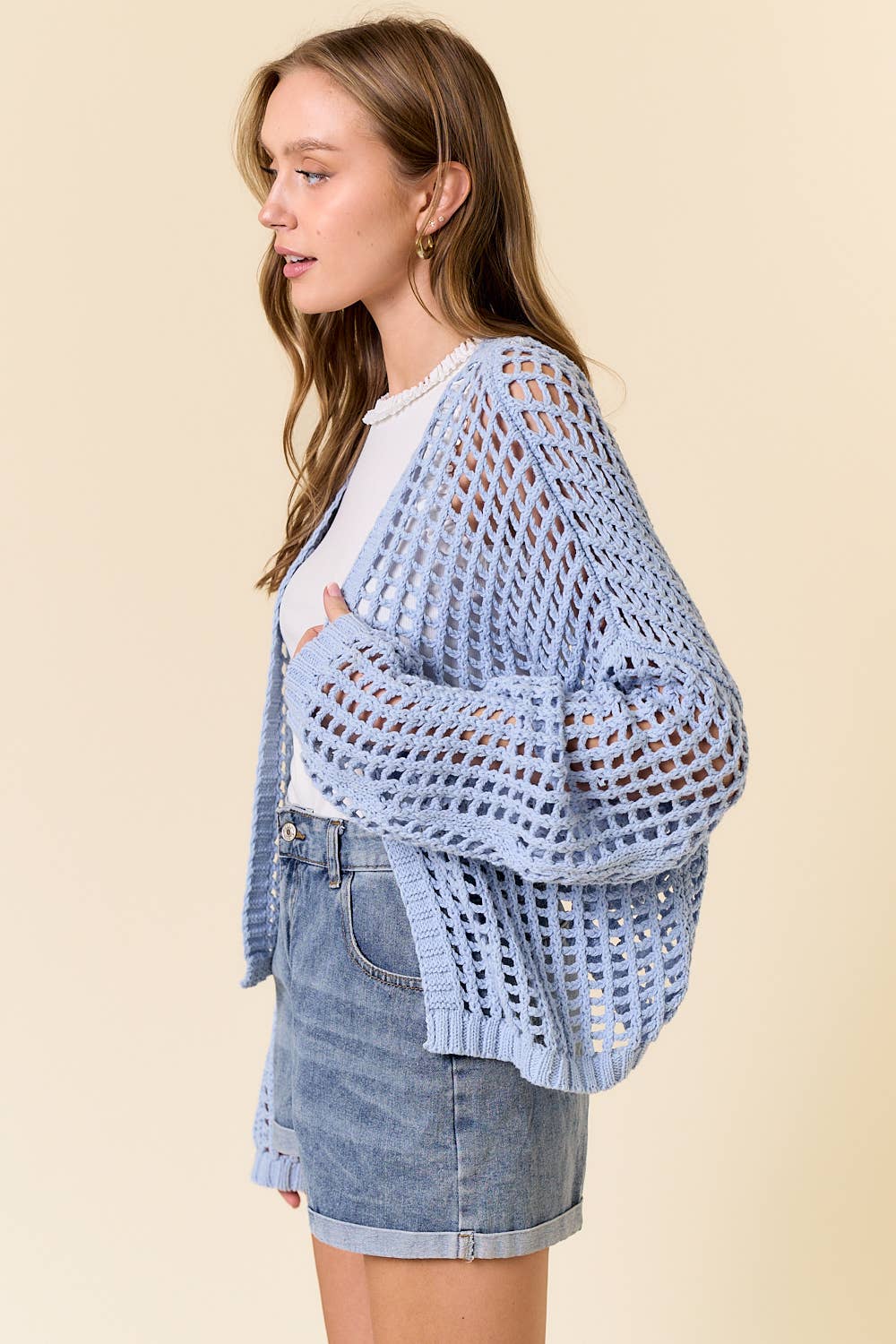 CROCHET FISHNET CROPPED OPEN CARDIGAN