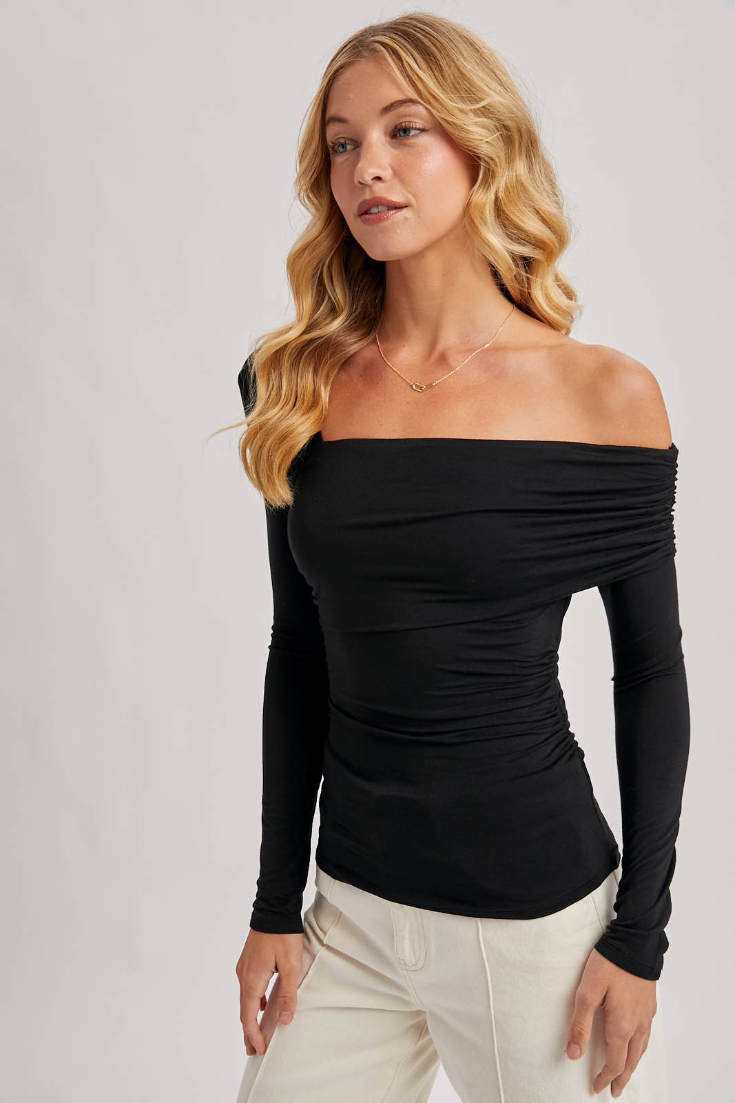 Elegant Asymmetric Neckline Knit Top