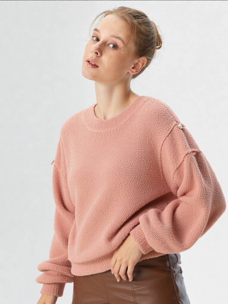 NT11338-Round Neck Textured Knit Oversized Top