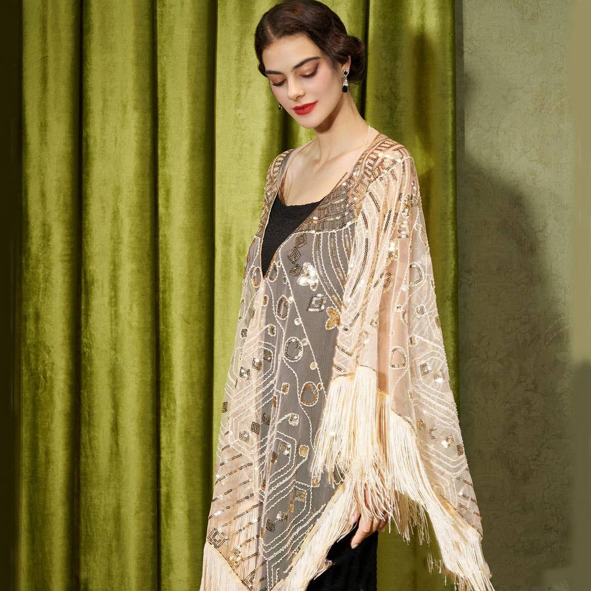 Elegant Sheer Sequin Fringe Wrap