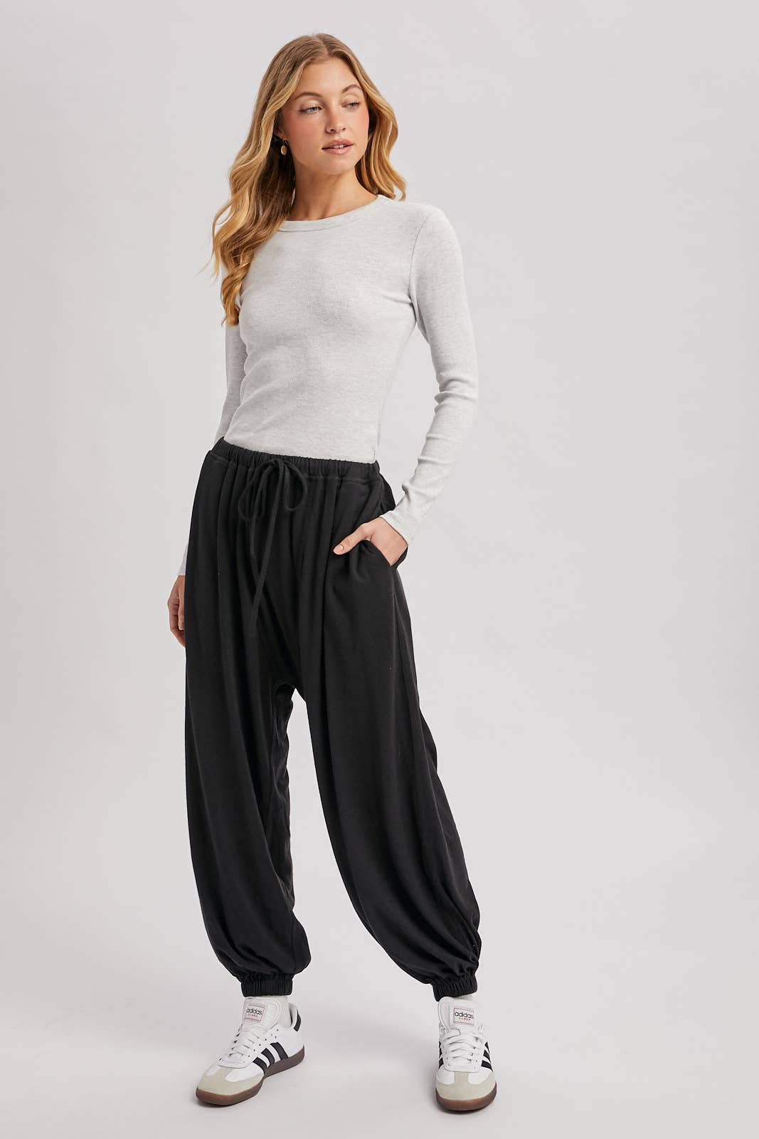 Drawstring Harem Knit Jogger Pants With Pockets